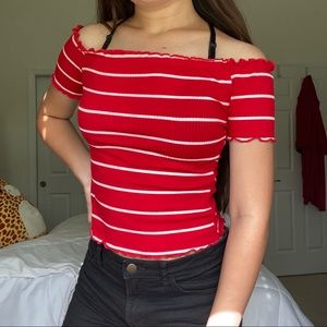 Red Striped SHEIN Crop Top